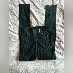 Balmain x H&M Dark Green Suede Biker Pants Moto Style Gold Hardware Size 2